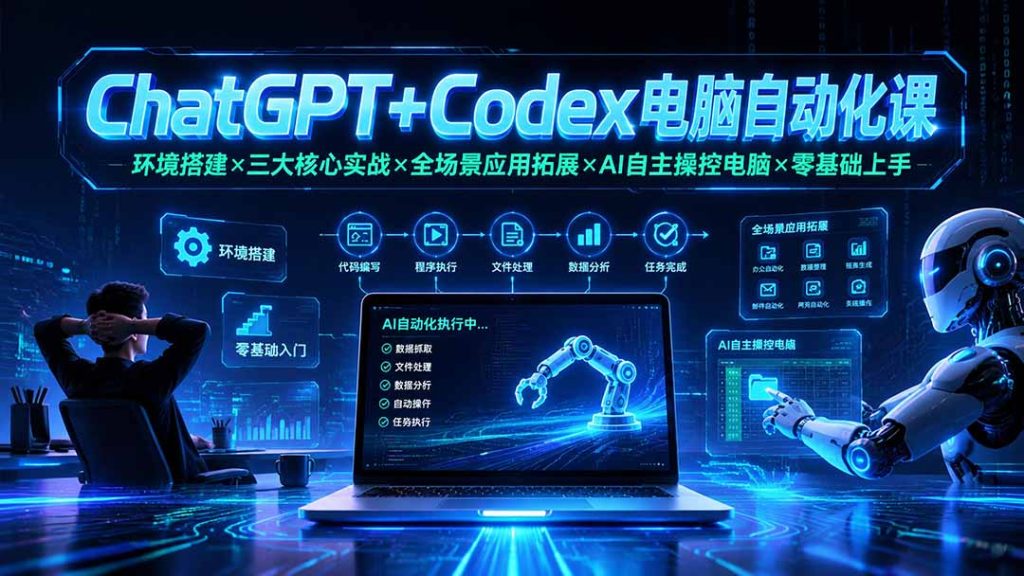 ChatGPT+Codex电脑自动化课：环境搭建×三大核心实战×全场景应用拓展×AI自主操控电脑×零基础上手-优创圈