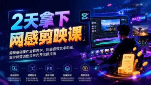 2天拿下网感剪辑课｜剪映基础操作全套教学，网感音效文字动画，高阶特效调色接单完整实操指南-优创圈