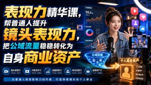 表现力精华课,帮普通人提升镜头表现力,把公域流量稳稳转化为自身商业资产-优创圈