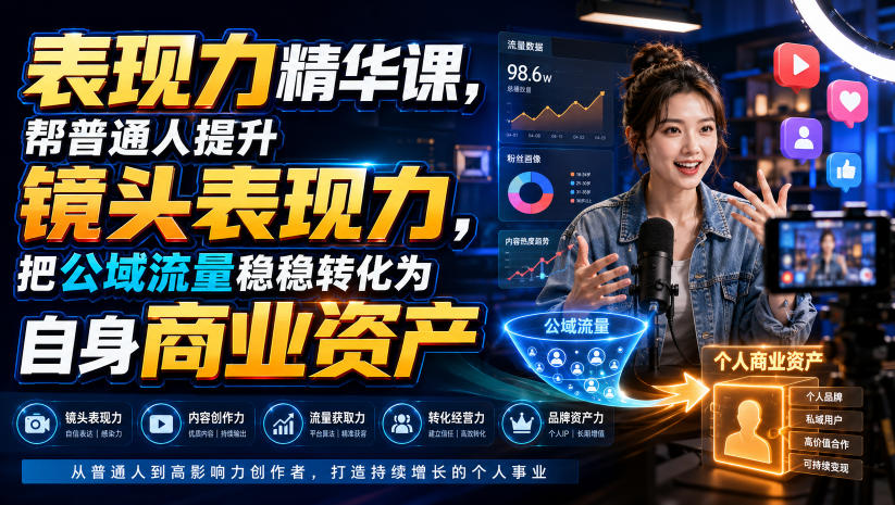表现力精华课,帮普通人提升镜头表现力,把公域流量稳稳转化为自身商业资产-优创圈