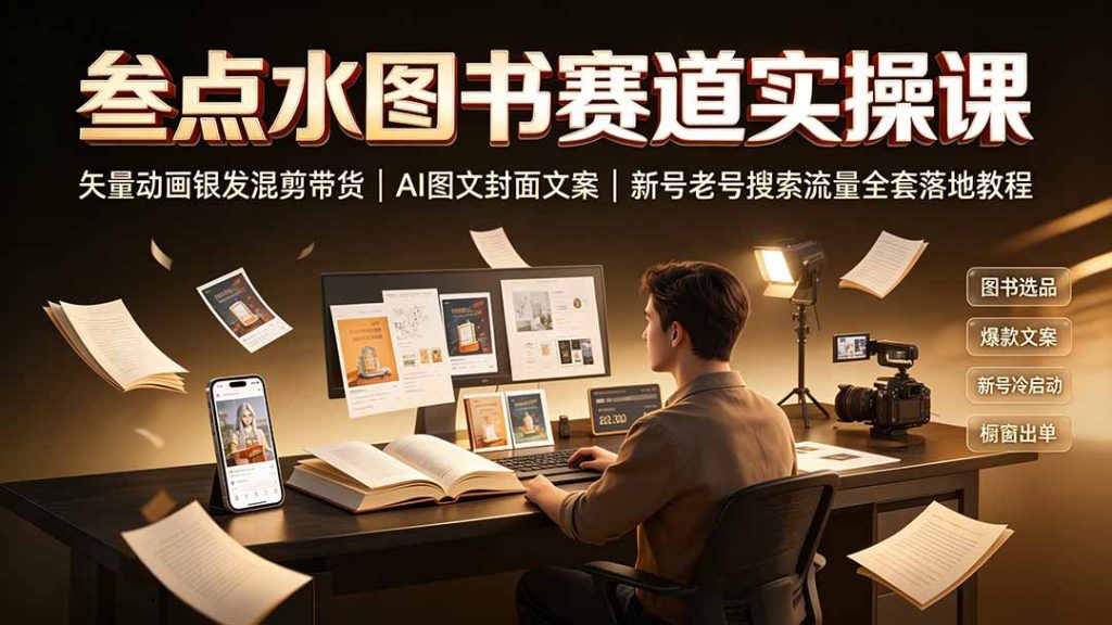 叁点水图书赛道实操课|矢量动画银发混剪带货,AI图文封面文案,新号老号搜索流量全套落地教程-优创圈