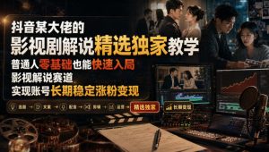 抖音某大佬的影视剧解说精选独家教学,普通人零基础也能快速入局影视解说赛道,实现账号长期稳定变现-优创圈