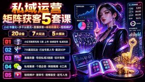 私域运营矩阵获客5套课:小红书量化×多平台截流×直播获客×绿泡泡量化×短视频IP×20设备×7大玩法-优创圈