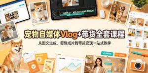 宠物自媒体Vlog+带货全套课程|从图文生成、剪辑成片到带货变现一站式教学-优创圈