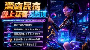 酒店民宿线上获客系统课:6年讲师亲授×抖音小红书视频号×账号起号×爆款选题×直播落地×店铺运营×投流-优创圈
