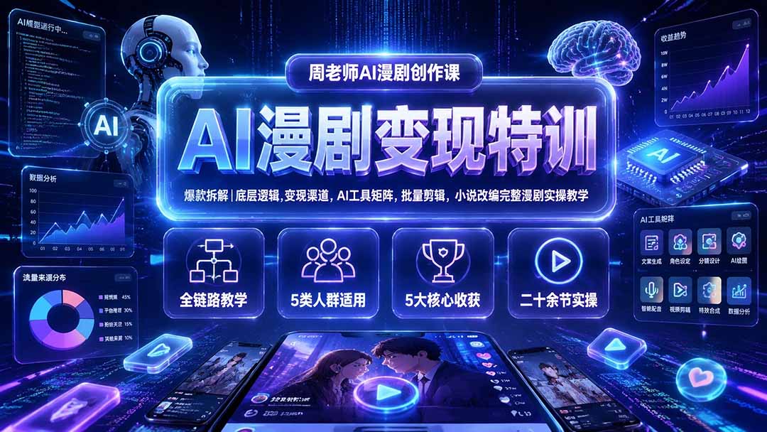 AI漫剧变现特训★爆款拆解｜底层逻辑，变现渠道，AI工具矩阵，批量剪辑，小说改编完整漫剧实操教学