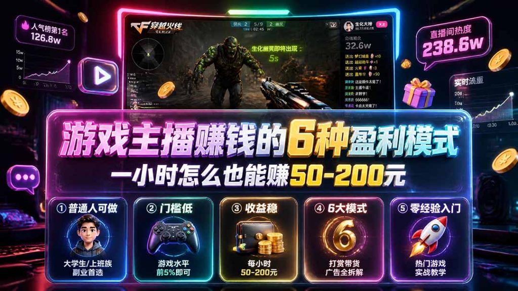 付费文章：游戏主播赚钱的6种盈利模式，一小时怎么也能赚50-200元-优创圈