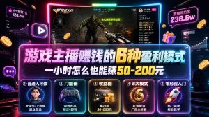 付费文章:游戏主播赚钱的6种盈利模式,一小时怎么也能赚50-200元-优创圈