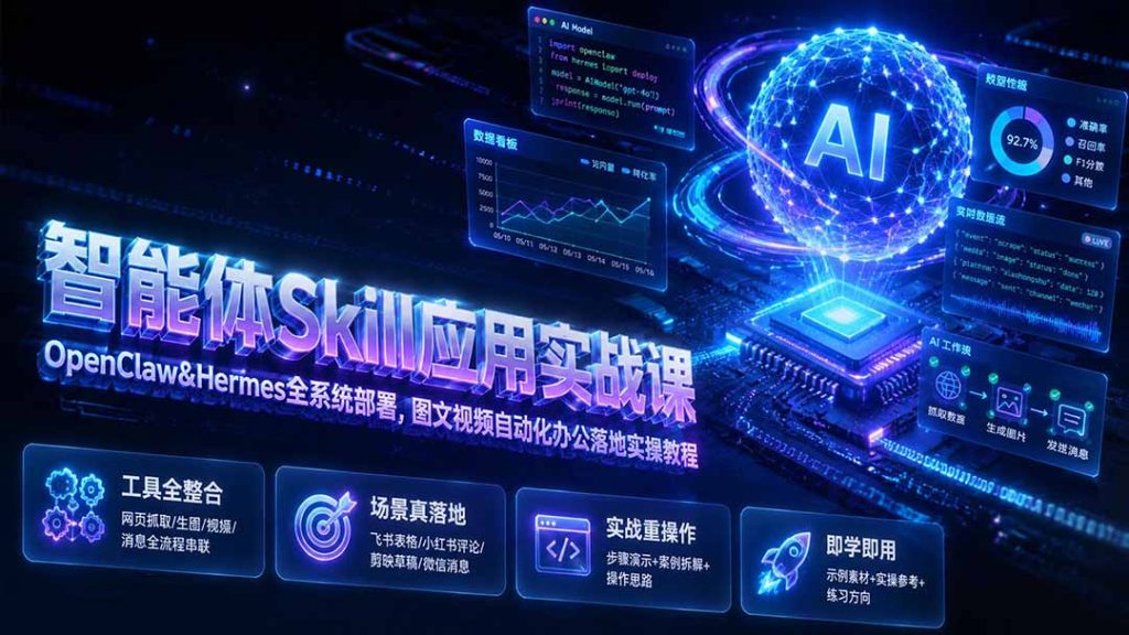 智能体Skill应用实战课:OpenClaw&Hermes全系统部署,图文视频自动化办公落地实操教程-优创圈