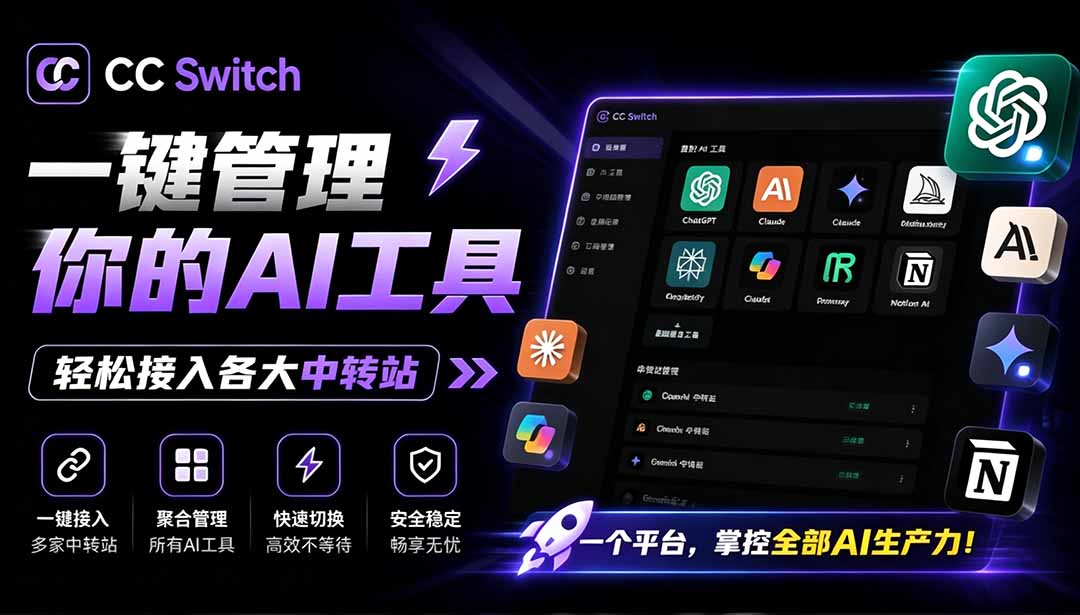 一键给Chatgpt、Codex、Claude接入地第三方中转站,CC Switch统一管理你的 AI 编程工具工作流