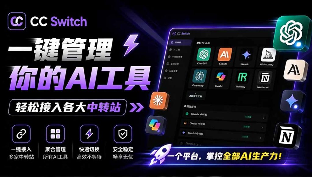 一键给Chatgpt、Codex、Claude接入地第三方中转站,CC Switch统一管理你的 AI 编程工具工作流-优创圈
