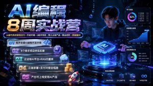 AI编程8周实战营:从敲代码到变现交付×开发环境×6练手项目×两大主线产品×商业闭环×跨越盈利-优创圈