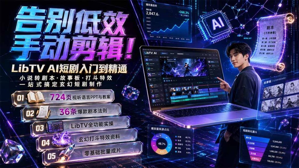 告别低效手动剪辑!LibTV AI短剧入门到精通,小说转剧本方法,故事板打斗特效一站式搞定玄幻短剧制作-优创圈
