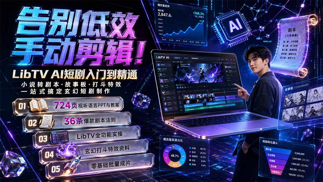 告别低效手动剪辑!LibTV AI短剧入门到精通,小说转剧本方法,故事板打斗特效一站式搞定玄幻短剧制作
