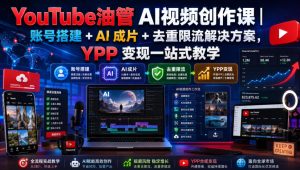 YouTube油管AI视频创作课|账号搭建+AI成片+去重限流解决方案,YPP变现一站式教学-优创圈