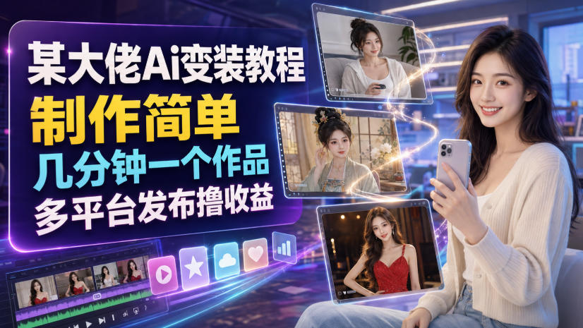 某大佬Ai变装教程,制作简单,几分钟一个作品,多平台发布撸收益-优创圈