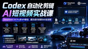 Codex自动化剪辑AI短视频实战课|DeepSeek V4 Pro多API联动,图文成片封装Skill全流程-优创圈