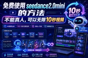 免费使用seedance2.0mini的方法,不能真人,可以无限10秒视频,9图+3音频参考-优创圈