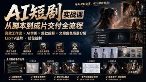 AI短剧实战课:高效工作流×AI审美×爆款拆解×文案角色场景分镜×LibTV进阶×站位控制×从脚本到成片交付全流程-优创圈