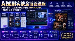 AI短剧实战全链路课程|从脚本创作、人设场景分镜设计到LibTV高阶实操、一键成片标准化交付教程-优创圈