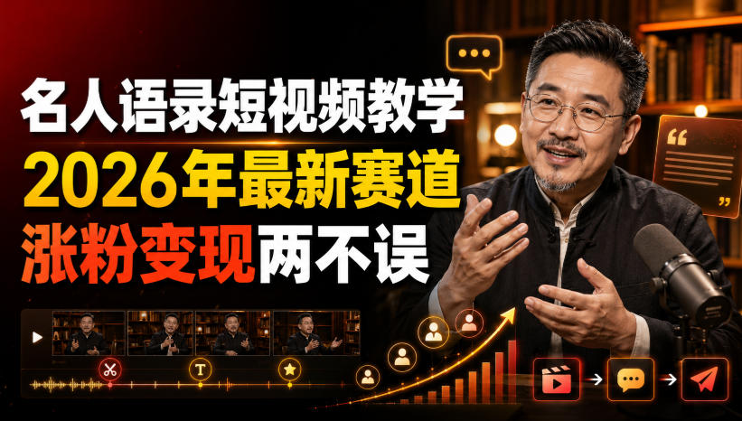 名人语录短视频教学,2026年最新赛道,涨粉变现两不误-优创圈