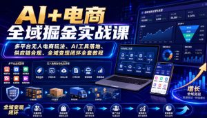 AI+电商全域掘金实战课|多平台无人电商玩法、AI工具落地、供应链合规、全域变现闭环全套教程-优创圈