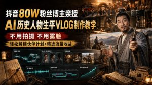 抖音80W粉丝博主的AI历史人物生平VLOG教学,不用拍摄不用露脸,AI帮你搞定,轻松解锁伙伴计划+精选收益-优创圈