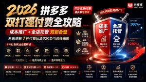 2026拼多多双打强付费全攻略-62期;成本推广加托管双剑合璧,系统讲解7种付费玩法优劣势与选择策略-优创圈