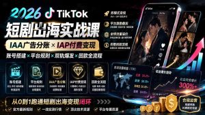 2026TikTok短剧出海实战课:IAA广告分账×IAP付费变现×账号搭建×平台规则×双轨爆发×回款全流程-优创圈