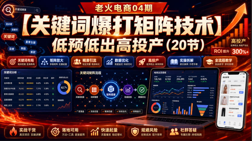 老火电商04期:【关键词爆打矩阵技术】低预低出高投产(20节)-优创圈