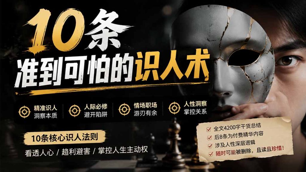 付费文章：分享10条准到可怕的识人术术，希望能帮到大家。-优创圈