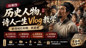 历史人物，诗人一生Vlog教学， AI制作丨伙伴计划丨精选收益丨商单收徒 ，新领域红利期，抓紧做-优创圈