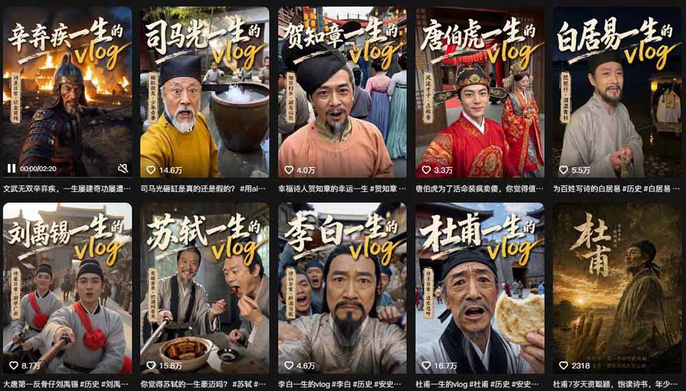 历史人物，诗人一生Vlog教学， AI制作丨伙伴计划丨精选收益丨商单收徒 ，新领域红利期，抓紧做-优创圈