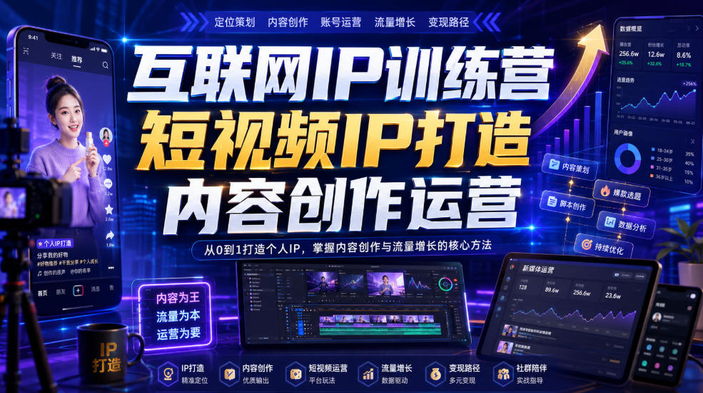 互联网IP训练营,短视频IP打造,内容创作运营-优创圈