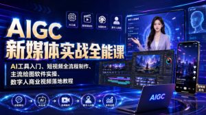 AIGC新媒体实战全能课|AI工具入门、短视频全流程制作、主流绘图软件实操、数字人商业视频落地教程-优创圈