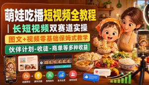 萌娃吃播短视频全教程|长短视频双赛道实操,图文+视频零基础保姆式教学,伙伴计划-收徒-商单等多种变现方式-优创圈