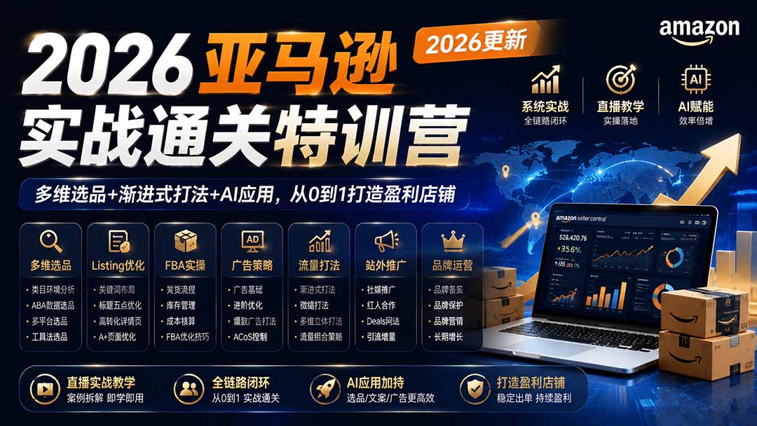 2026亚马逊实战通关特训营-2026更新,多维选品+渐进式打法+AI应用,从0到1打造盈利店铺