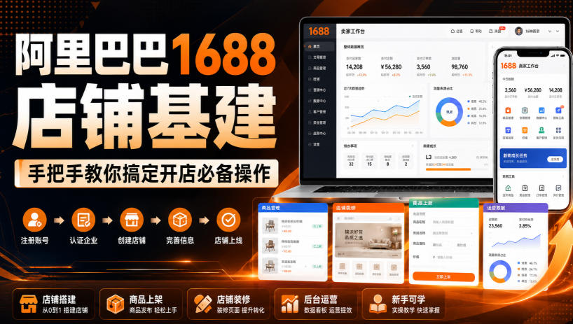 阿里巴巴1688店铺基建，手把手教你搞定开店必备操作（更新8月）-优创圈