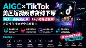 AIGC×TikTok美区短视频带货线下课；两天一夜完整回放，12小时高清视频收录头部操盘手全流程教学-优创圈
