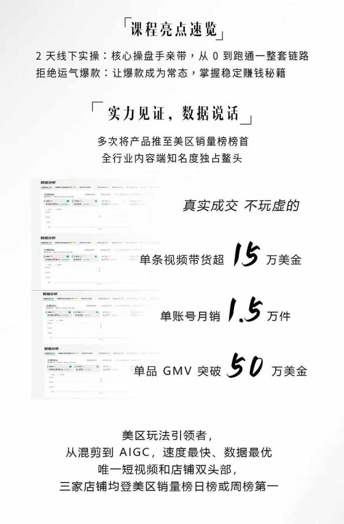 AIGC×TikTok美区短视频带货线下课；两天一夜完整回放，12小时高清视频收录头部操盘手全流程教学-优创圈