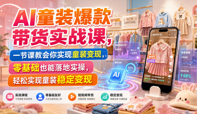AI童装爆款带货实战课,一节课教会你实现童装变现,零基础也能落地实操-优创圈