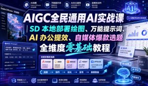 AIGC全民通用AI实战课|SD本地部署绘图、万能提示词、AI办公提效、自媒体爆款选题全维度零基础教程-优创圈