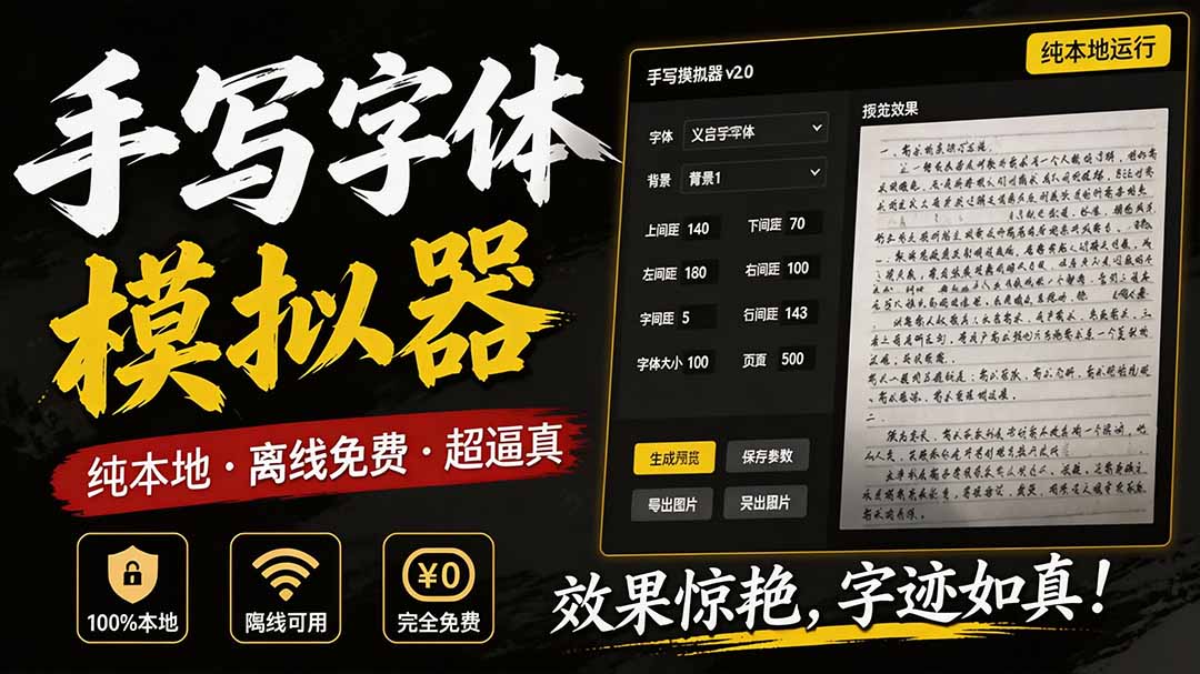罚抄神器！罚抄10万字都不在怕了，手写字体模拟生成器，附带新整理背景图和字体，纯本地离线运行