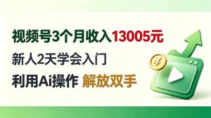 视频号3个月收入13005元, 新人2天学会入门, 利用Ai操作 解放双手!-优创圈