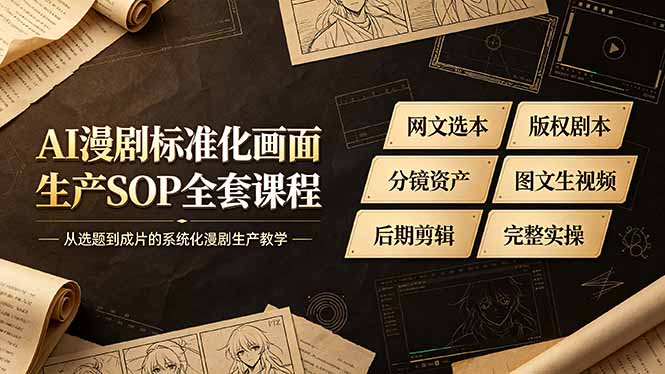 AI漫剧标准化画面生产SOP全套课程-更新,网文选本版权剧本分镜资产全覆盖,图文生视频后期剪辑完整实操教学-优创圈