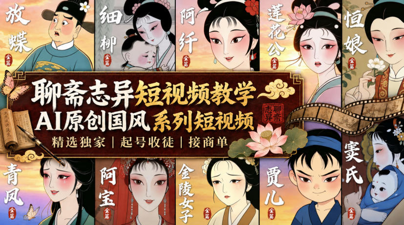 聊斋志异短视频教学,AI原创国风系列短视频,精选独家丨起号收徒丨接商单-优创圈