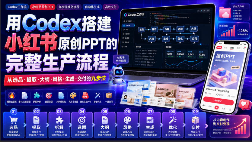用Codex搭建小红书原创PPT的完整生产流程,从选品·提取·大纲·风格·生成·交付的九步法-优创圈