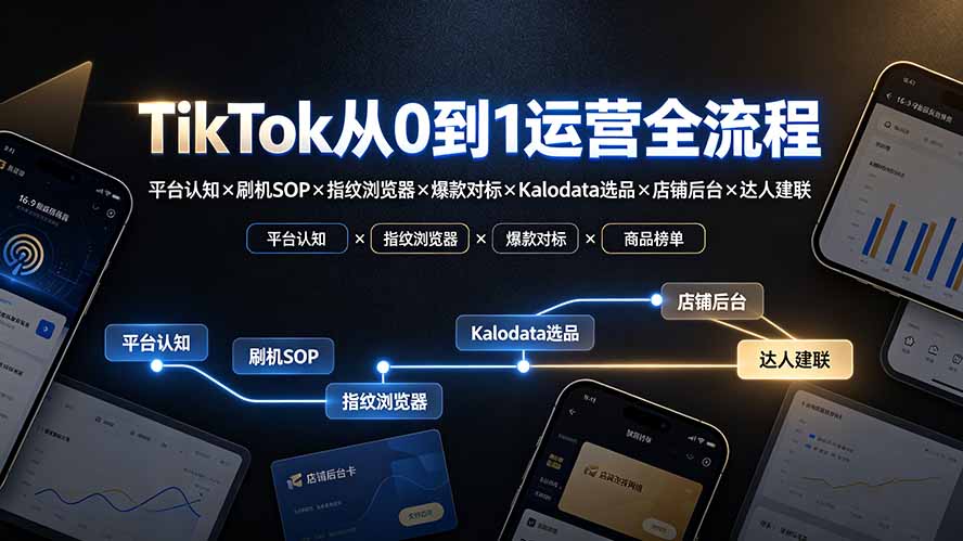 TikTok从0到1运营全流程-更新:平台认知×刷机SOP×指纹浏览器×爆款对标×Kalodata选品×店铺后台×达人建联-优创圈