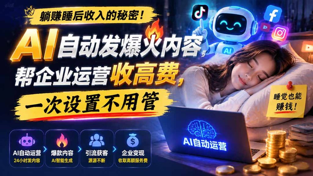 躺赚睡后收入的秘密!AI 自动发爆火内容,帮企业运营收高费,一次设置不用管【原创双语字幕】-优创圈