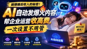 躺赚睡后收入的秘密！AI 自动发爆火内容，帮企业运营收高费，一次设置不用管【原创双语字幕】-优创圈